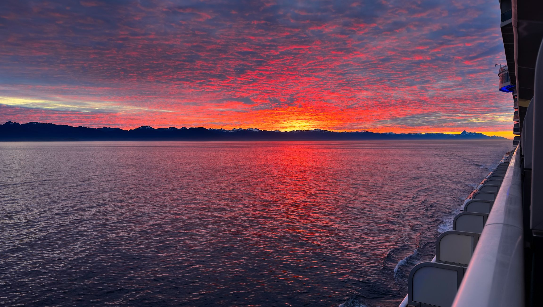 Sunset over mountains in Alaska's Glacier Bay National Park