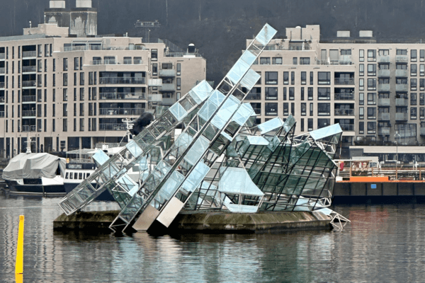 Glass building on the waterfront