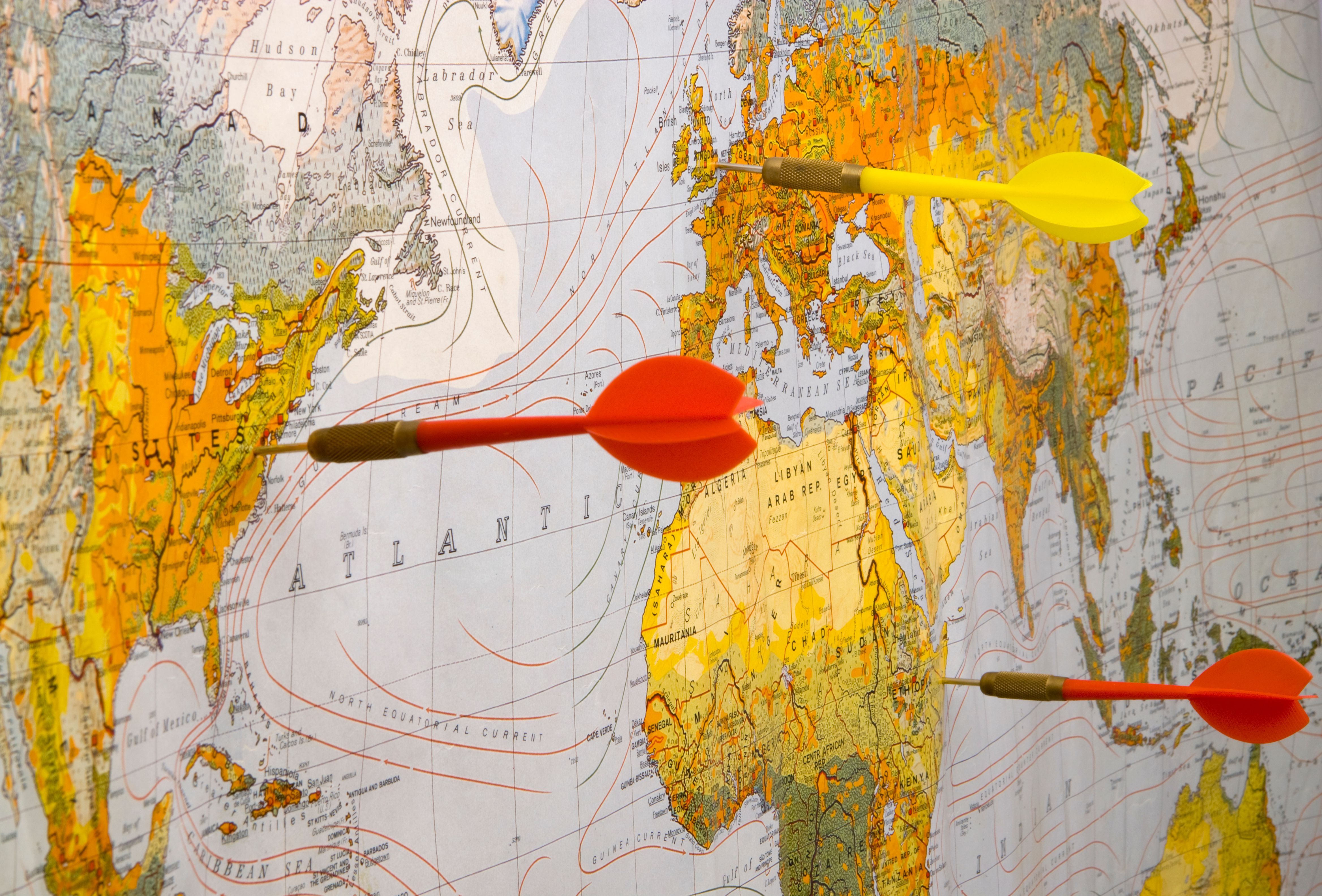 darts on a map
