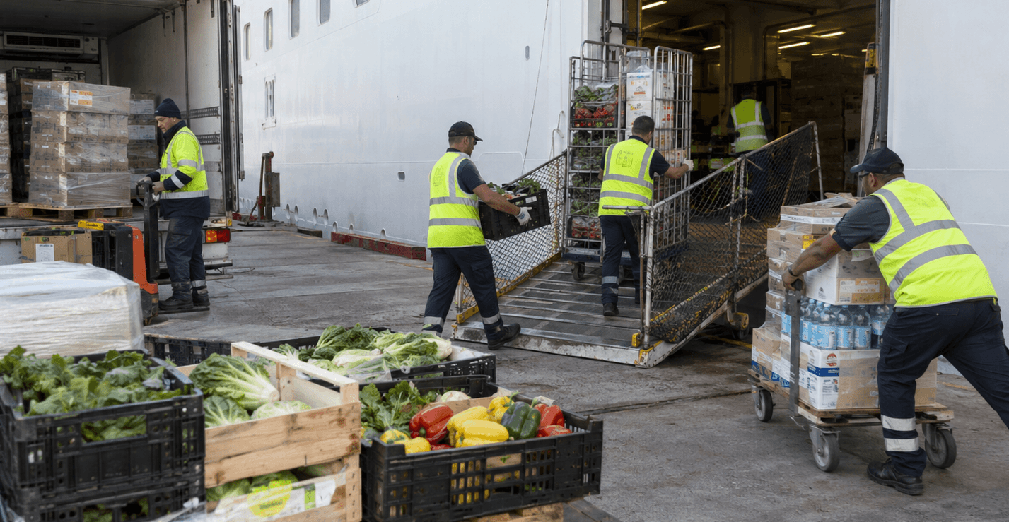 loading food onto cruise ship